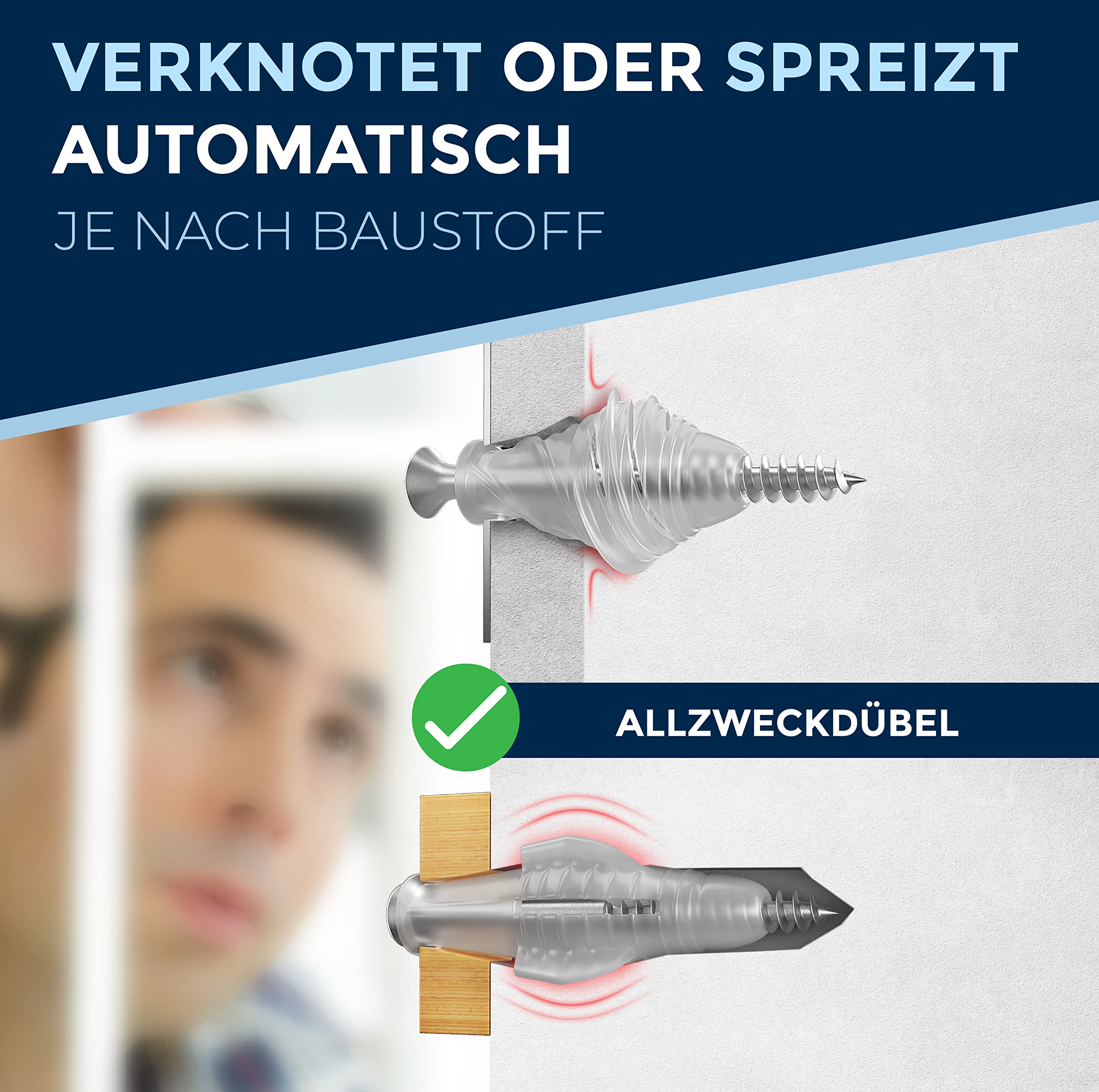 8mm Dübel Set – Universaldübel PE Kunststoff – 2000 Stück – für Beton, Gipskarton & Mauerwerk