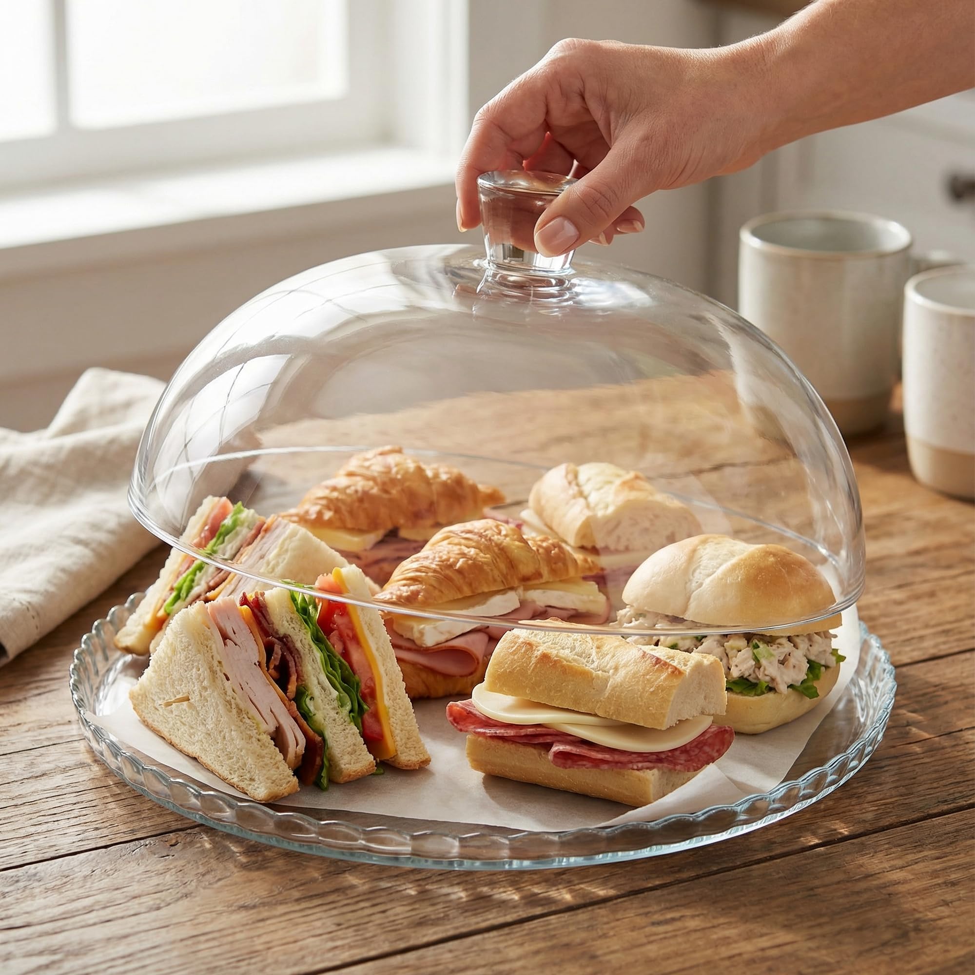 Présentoir à Gâteau en Verre avec Cloche, Transparent, 32,2 cm, Support à Dessert pour Gâteaux, Cupcakes, Fruits et Pâtisseries