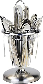 Berger 24 Piece Silverware Flatware Cutlery Set with Revolving Round Stand, Stainless Steel Includes 6 Knife, Fork, Spoon and Tea Spoon, Dinner Mirror Polished, Dishwasher Safe