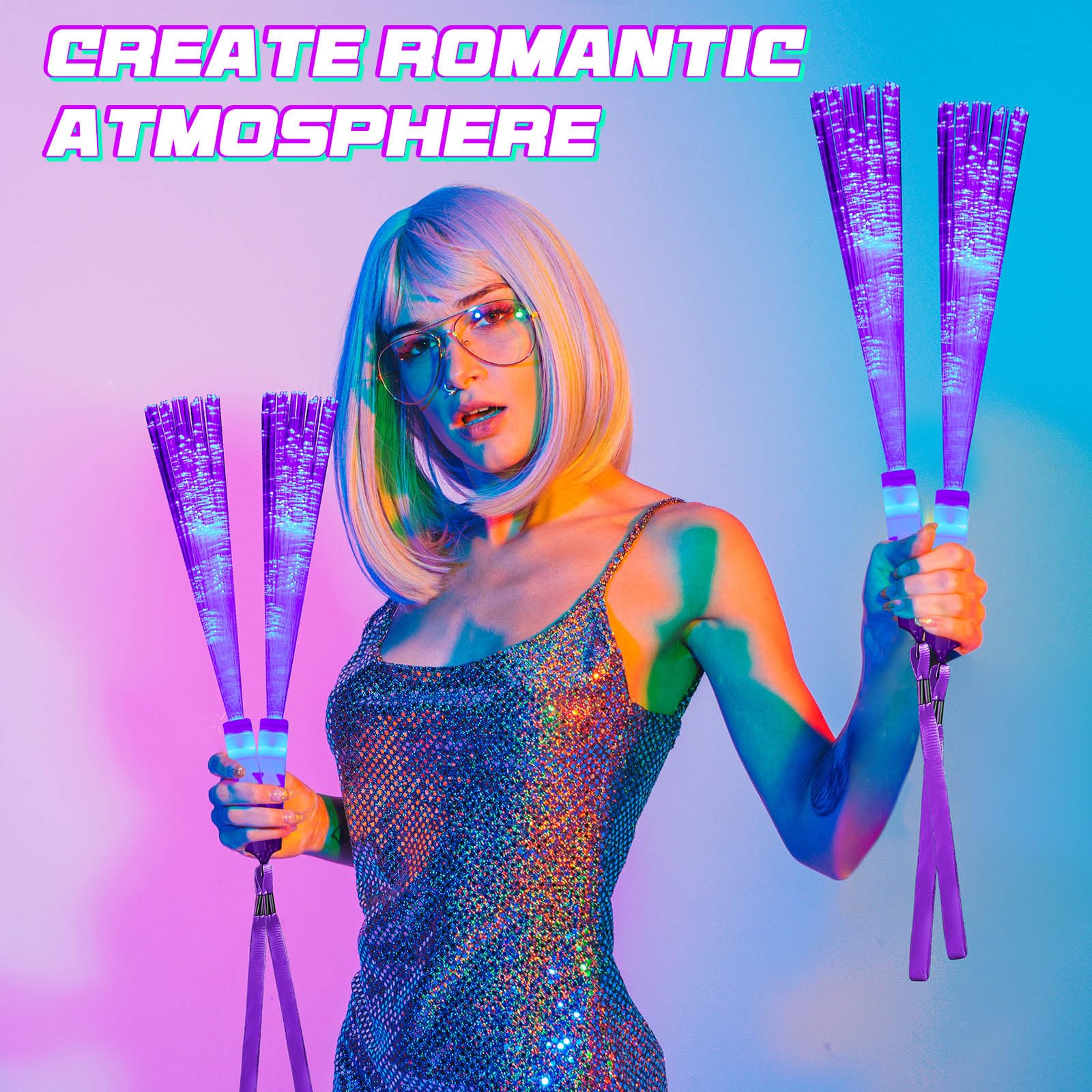 Lewtemi 300 varitas de fibra óptica a granel que brillan en la oscuridad, suministros de fiesta, varitas intermitentes LED coloridas para recuerdos de fiesta de boda (morado)