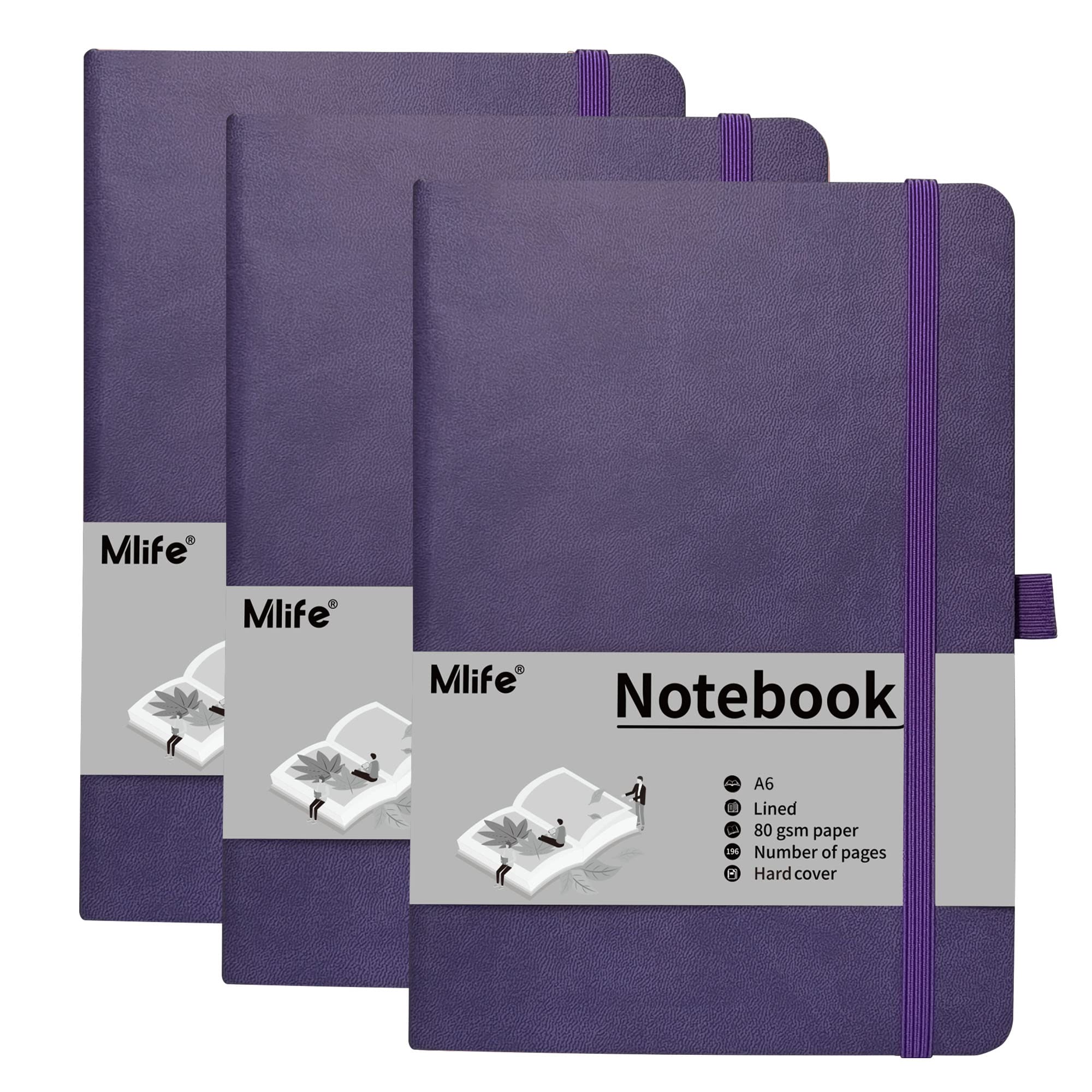 Mini cuaderno de tapa dura A6 ideal para jurnal de viaje y notas de oficina en color morado