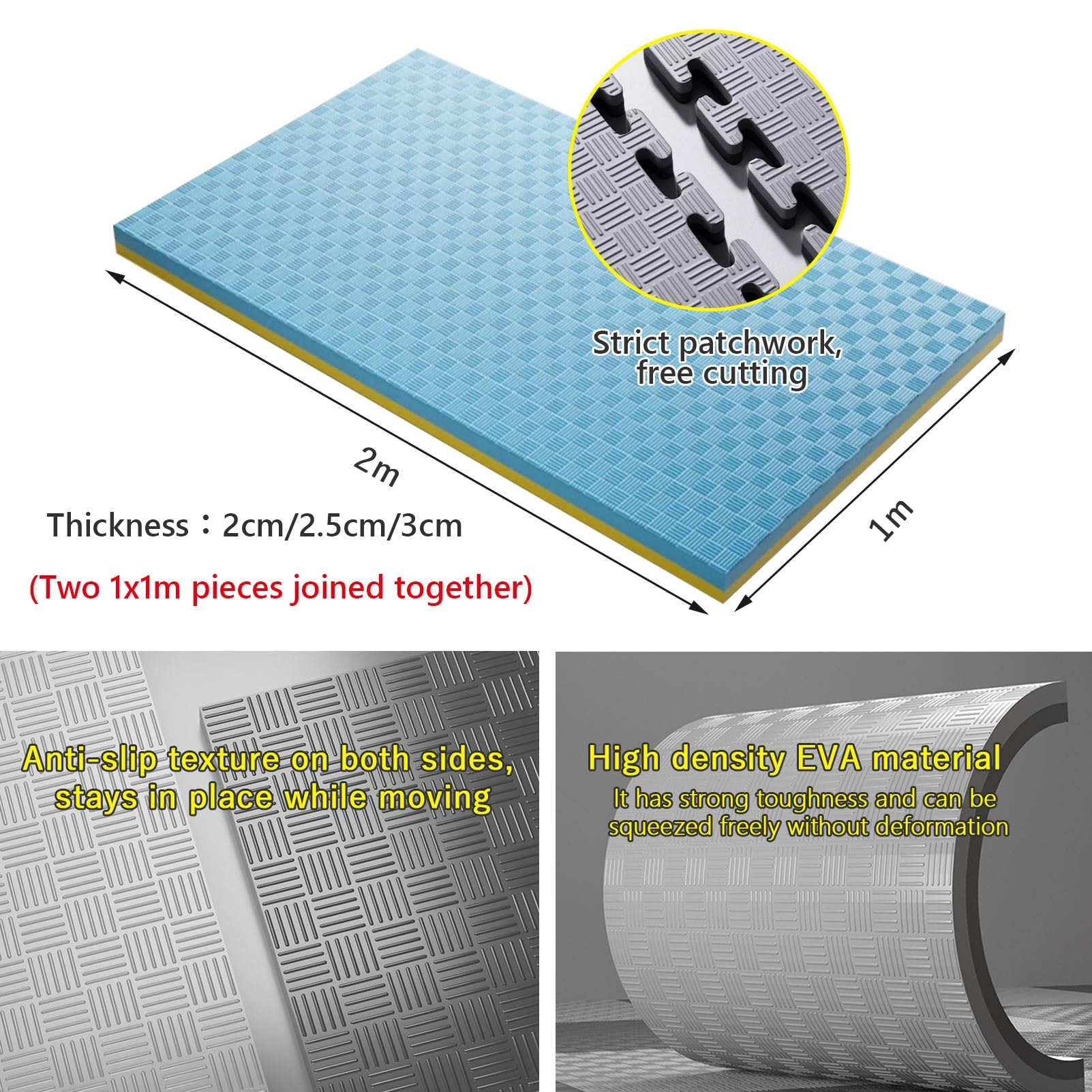Tappetino per Tapis roulant Riduzione del Rumore Tappetino Antiscivolo per Cyclette Protezione per Pavimento 2/2,5/3 cm Addensare, Tappetino per Attrezzature Fitness per Palestra di casa(Black