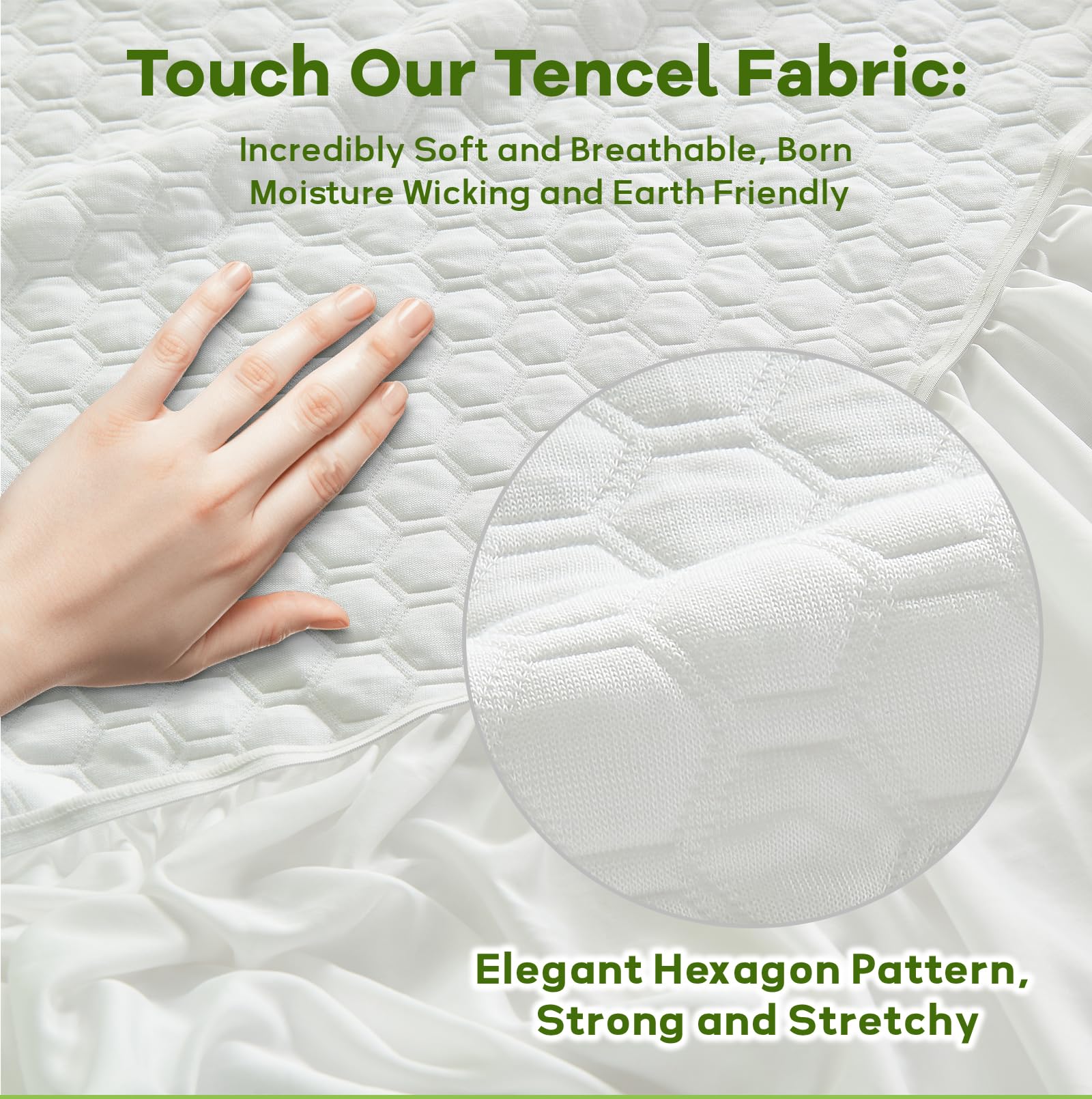Maestrino Premium Tencel Queen Mattress Protector in White, Natural and Skin Soft, Enjoy Our Waterproof Mattress Cover Fitted with A Deep Pocket, Hypoallergenic, Breathable, Noiseless and Absorbent