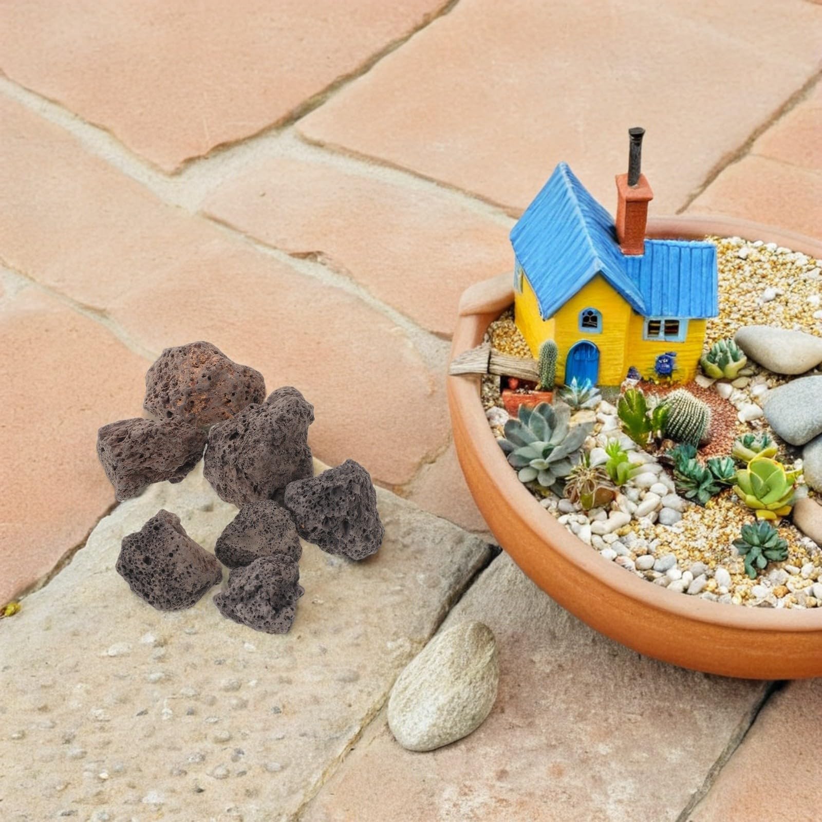 UKCOCO Piedras Volcánicas Naturales Decorativas Roca Volcánica para Acuario Piedra Negra 1,1kg para Terrarios y Plantas, Decoración de Jardín, Filtración de Agua