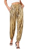 Women&apos;s Metallic Pleated Sequin Shiny Joggers Pants Party Club Wear Sweatpant Trouser