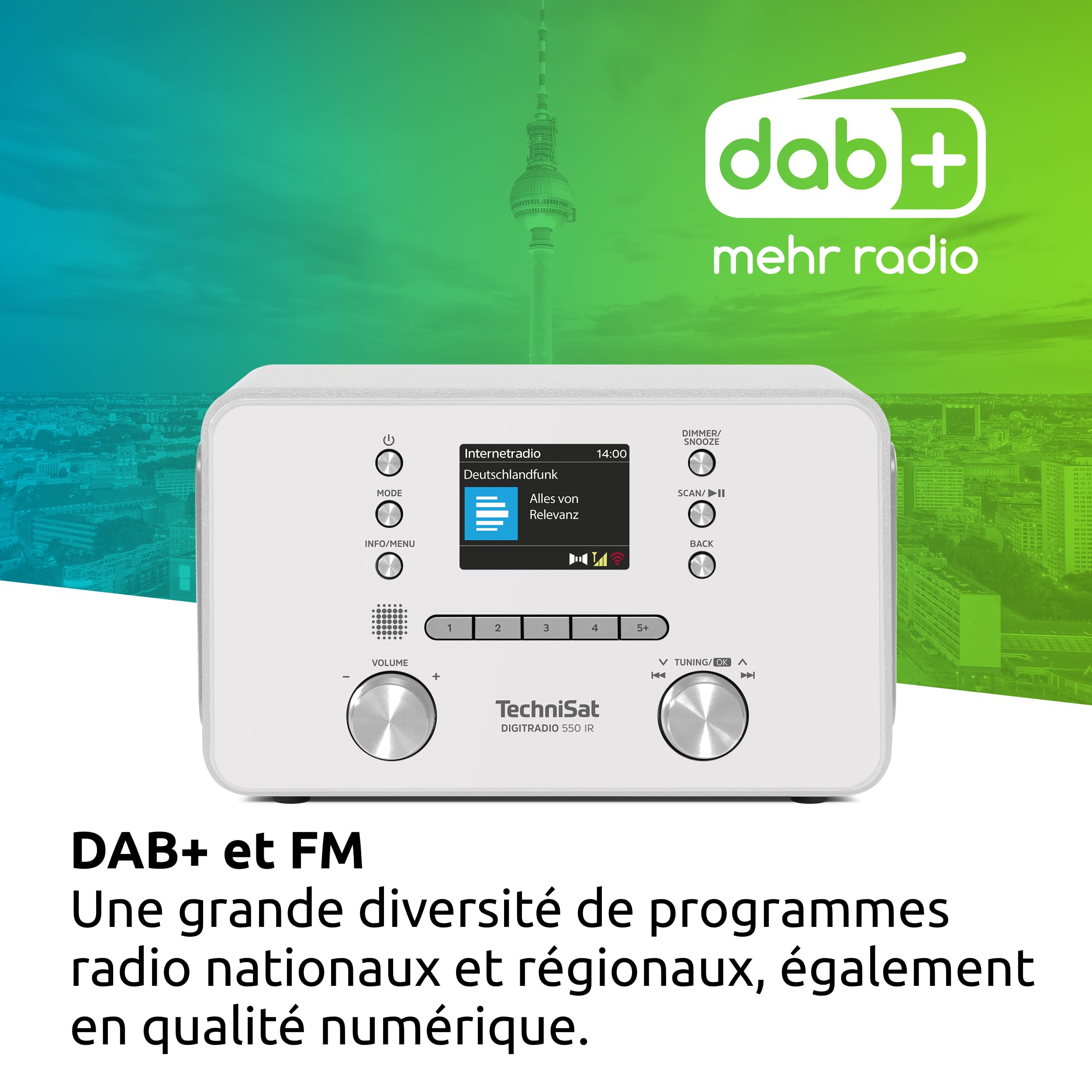 TechniSat DIGITRADIO 550 IR - Radio Internet stéréo, Dab+, FM, Wi-FI | Bluetooth, contrôle par Application, réveil, Blanc