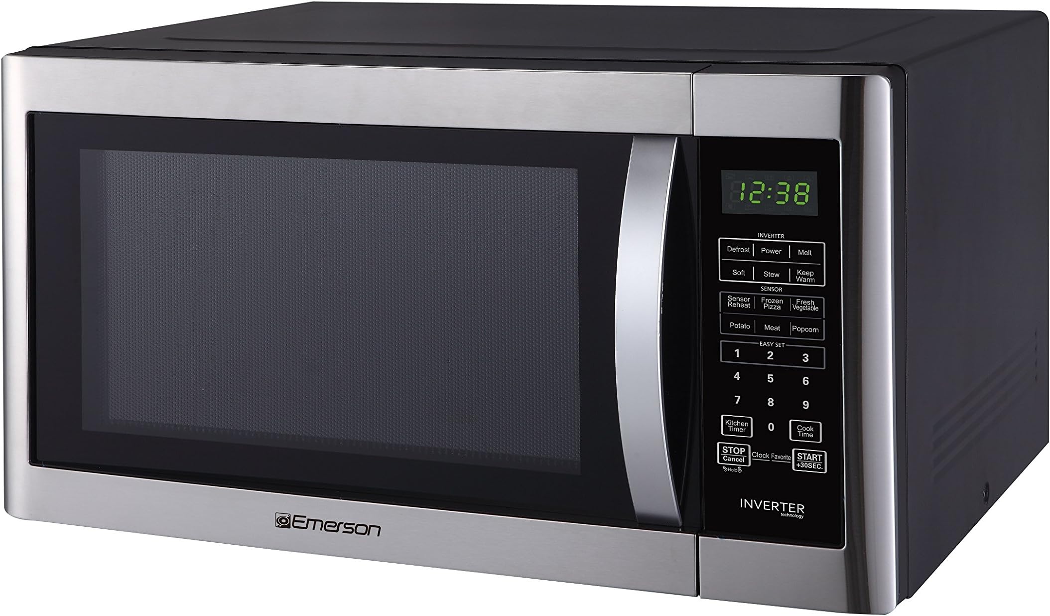 Emerson ER105004 1.6 CU. FT. 1200 Watt, Inverter Sensor Cooking Countertop Microwave Oven, Stainless Steel