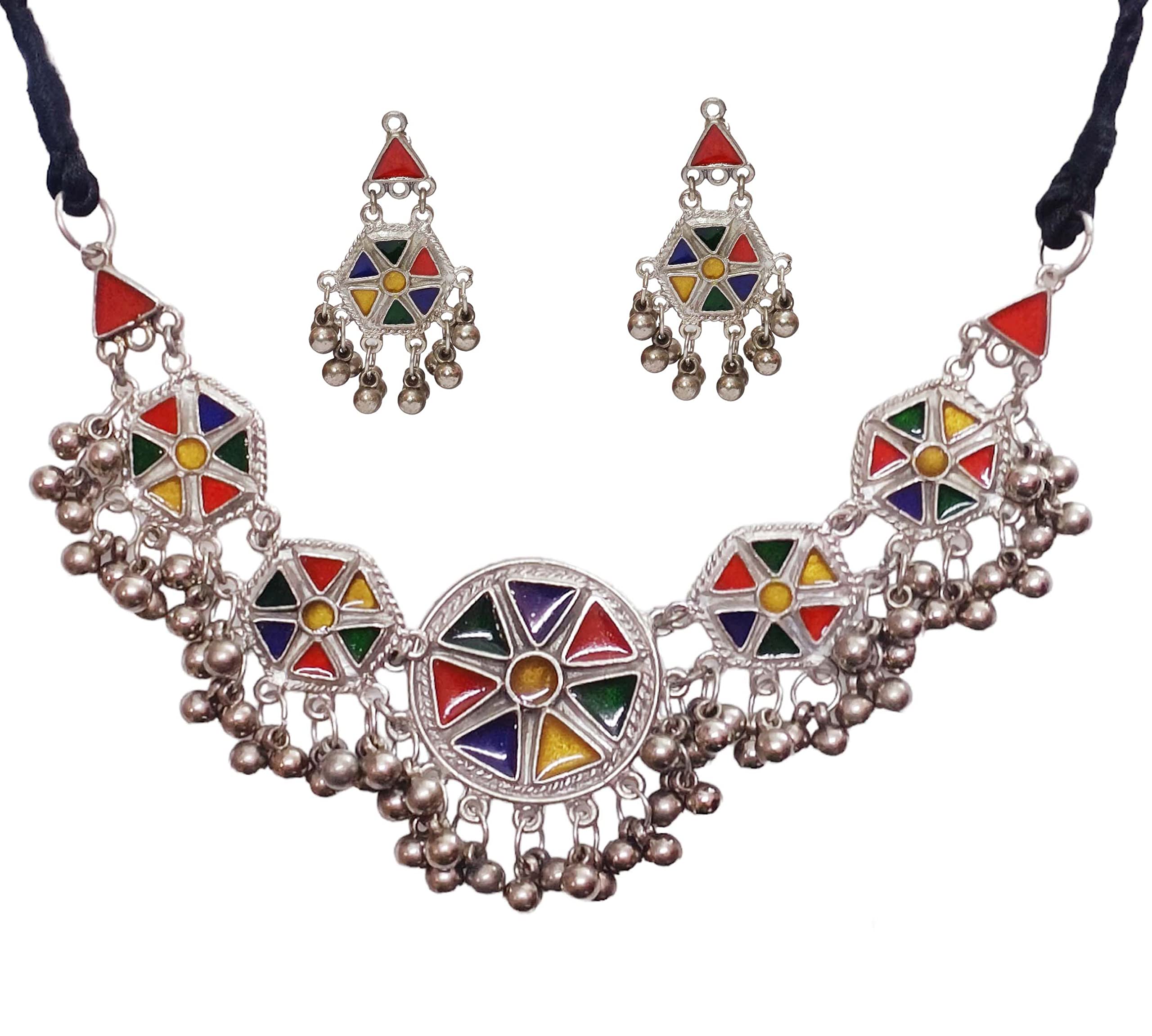 Total Fashion Latest Boho Trible Meenakari Silver Oxidised Choker Necklace Jewellery Set Women for Girls (B0BXL66BNW) Amazon Price History, Amazon Price Tracker