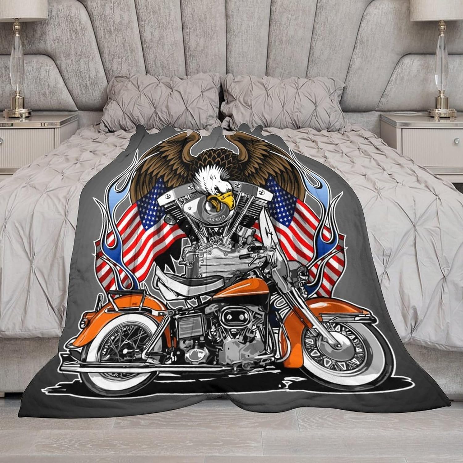 American Flag Motorcycle Throw Blanket Animal Bald Eagle Flannel Fleece Lightweight Microfiber Super Soft Couch Bed Company Office Double-Sided Sofa Chair 40x50 in