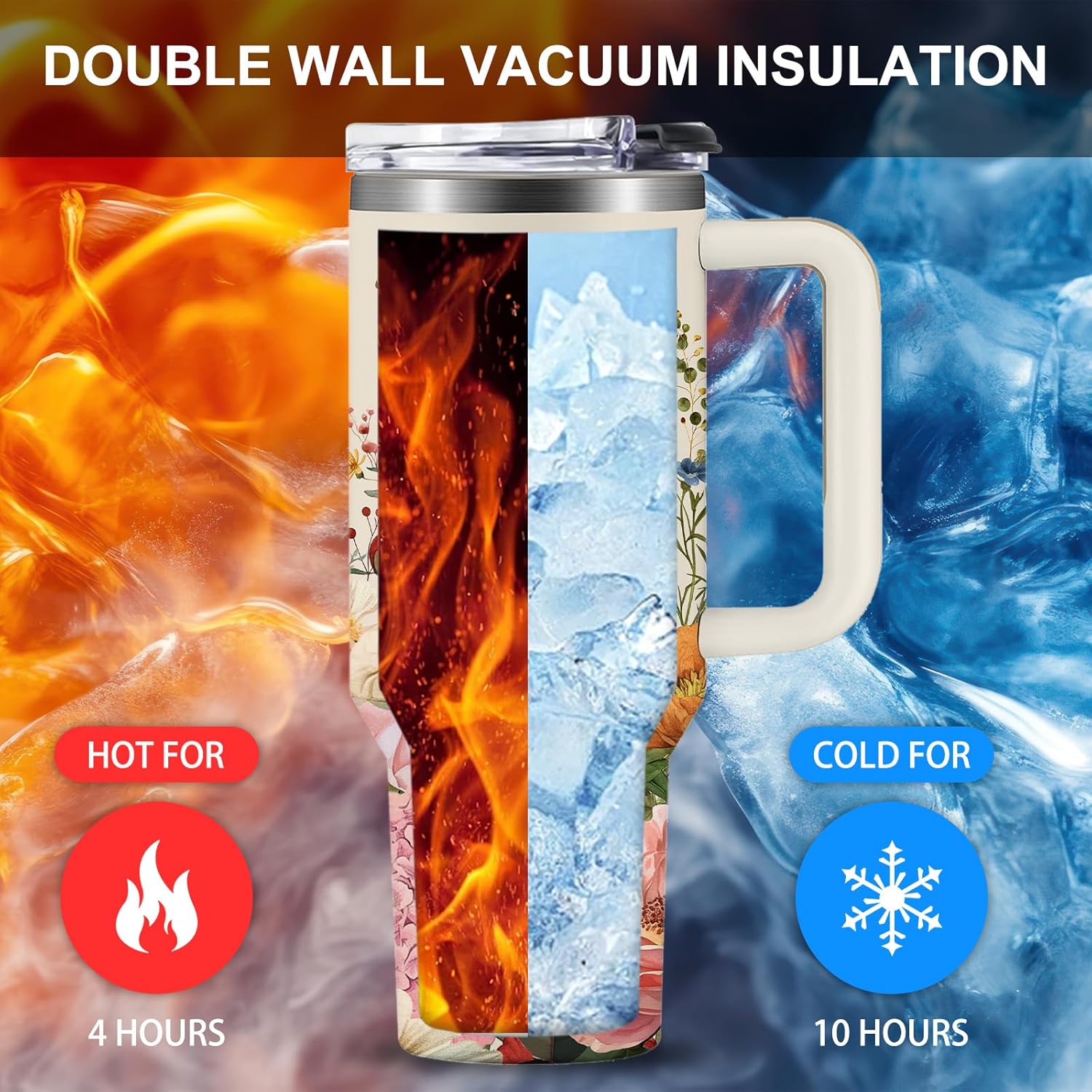 Floral Boho Tumbler 40oz, Flowers Gifts, Flower Coffee Cup Gifts for Women Girls, Abstract Retro Mid Century Flower Gift for Her on Christmas Birthday Mothers Day - Image 7