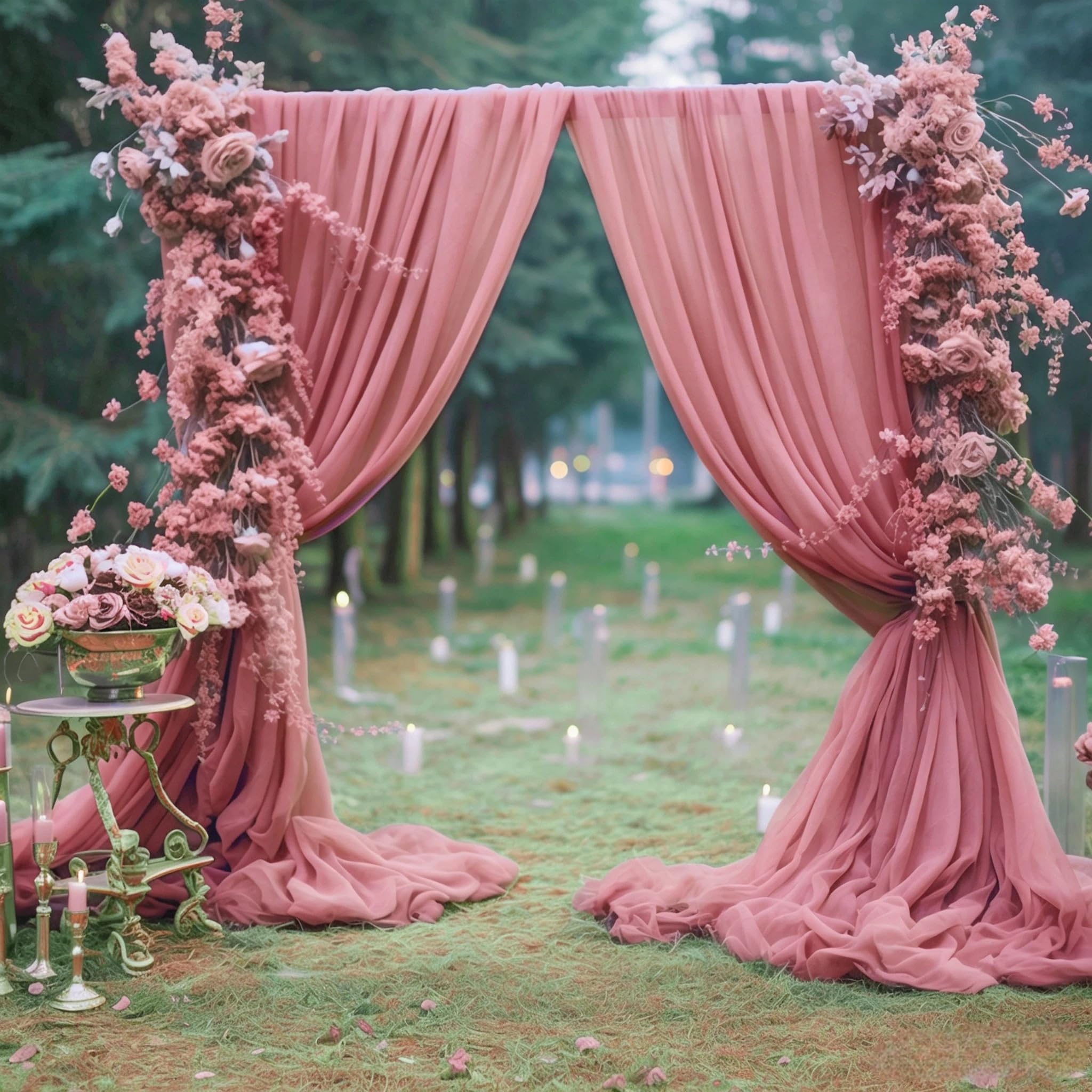 View 1 of 10ft x 10ft Dusty Rose Backdrop Curtains, Wrinkle-Free Sheer Chiffon Fabric Photo Backdrop Drapes for Wedding Arch Party Ceremony Stage Photography Birthday Decorations