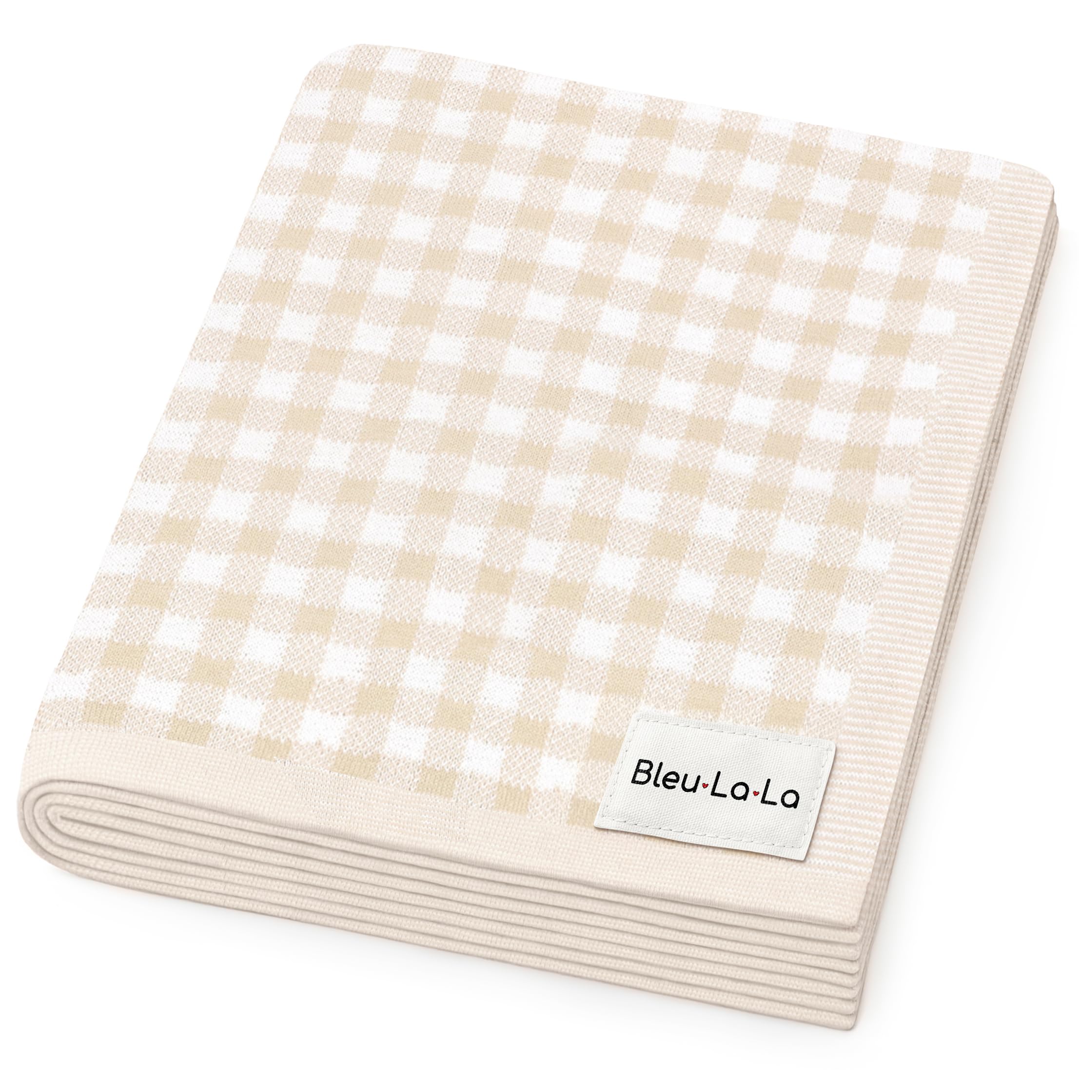 Bleu La La Checkered Baby Blanket Swaddle - 100% Soft Cotton Quilt Swaddling Stroller Blanket for Nursery Bed Shower Baby Gift Registry for Newborns Toddlers Boys & Girls (Plaid - Beige)