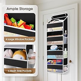 SpaceHacks 2 Pack Over The Door Organizer, Hanging Storage Organizer with Clear Window, 40lb Ultra Sturdy Large Capacity Room Organizer for Pantry Laundry Bathroom Nursery Closet (Black)
