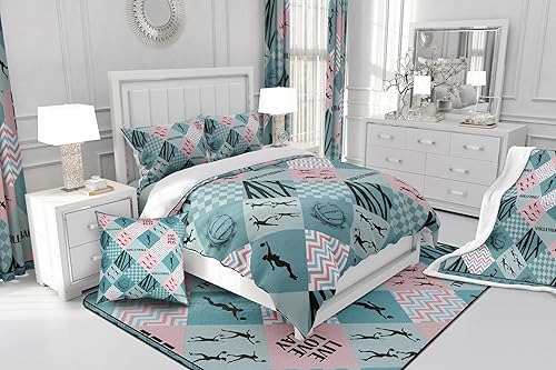 Miniatura 6 de Manfei Juego de sábanas de voleibol tamaño matrimonial, juego de sábanas de 4 piezas con bolsillo profundo + sábana encimera + 2 fundas de almohada,