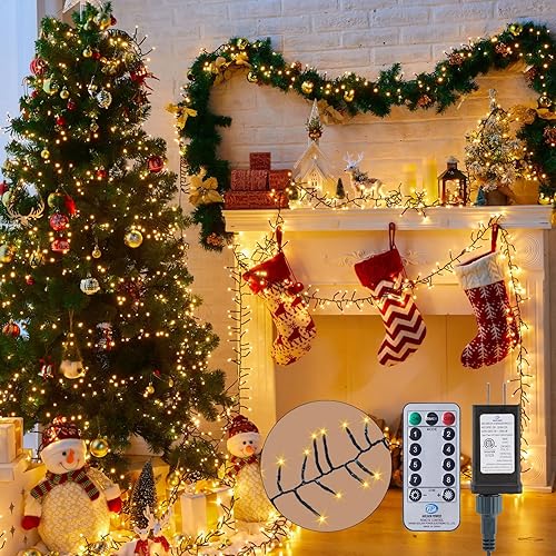 Luces de Navidad para exteriores, 1000 luces LED, 50 pies, 4 unidades, brillantes, 8 modos de temporizador, control remoto, impermeable, enchufable,