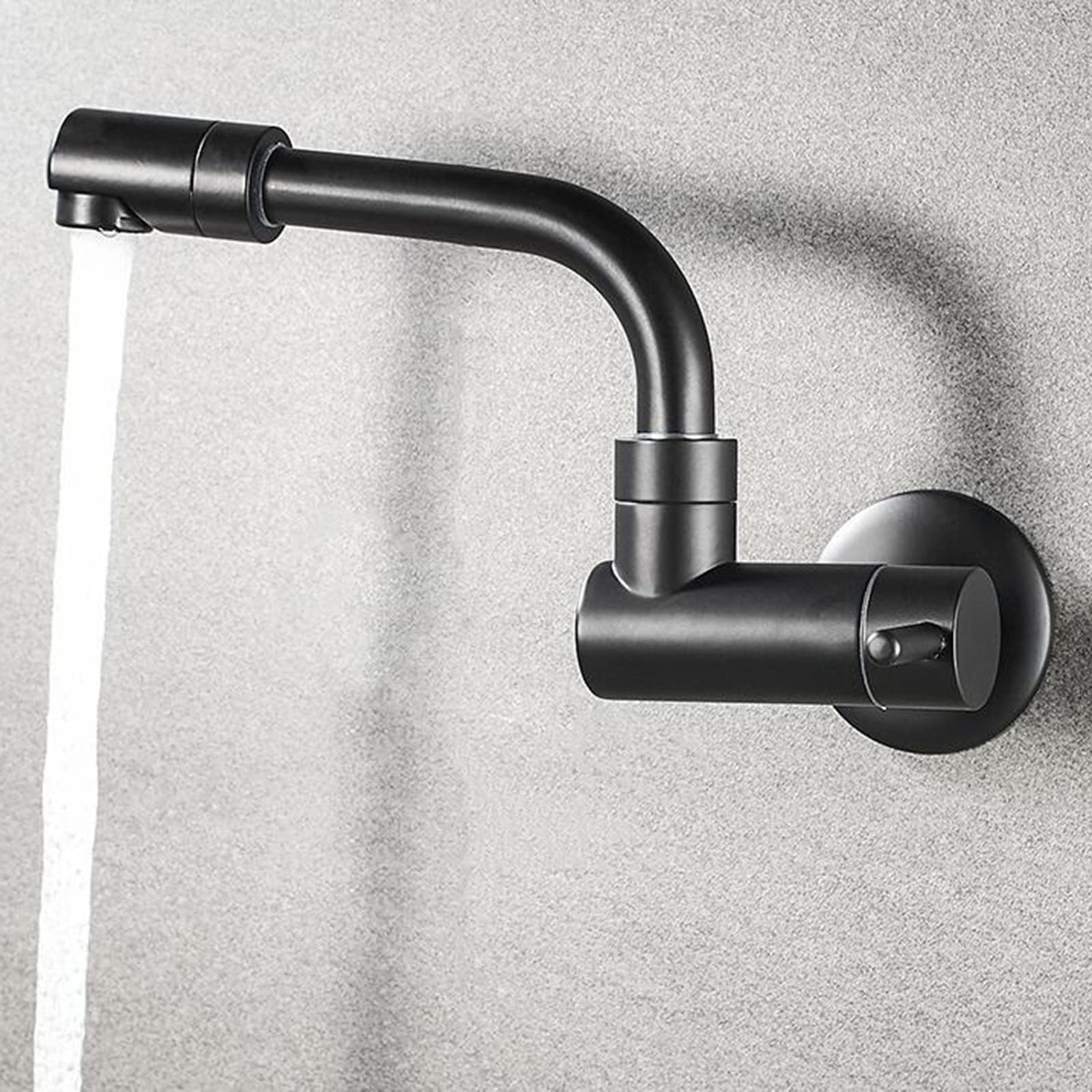 Grifo de agua fría, grifo de latón montado en la pared, diseño giratorio negro, 28 cm para uso en cocina