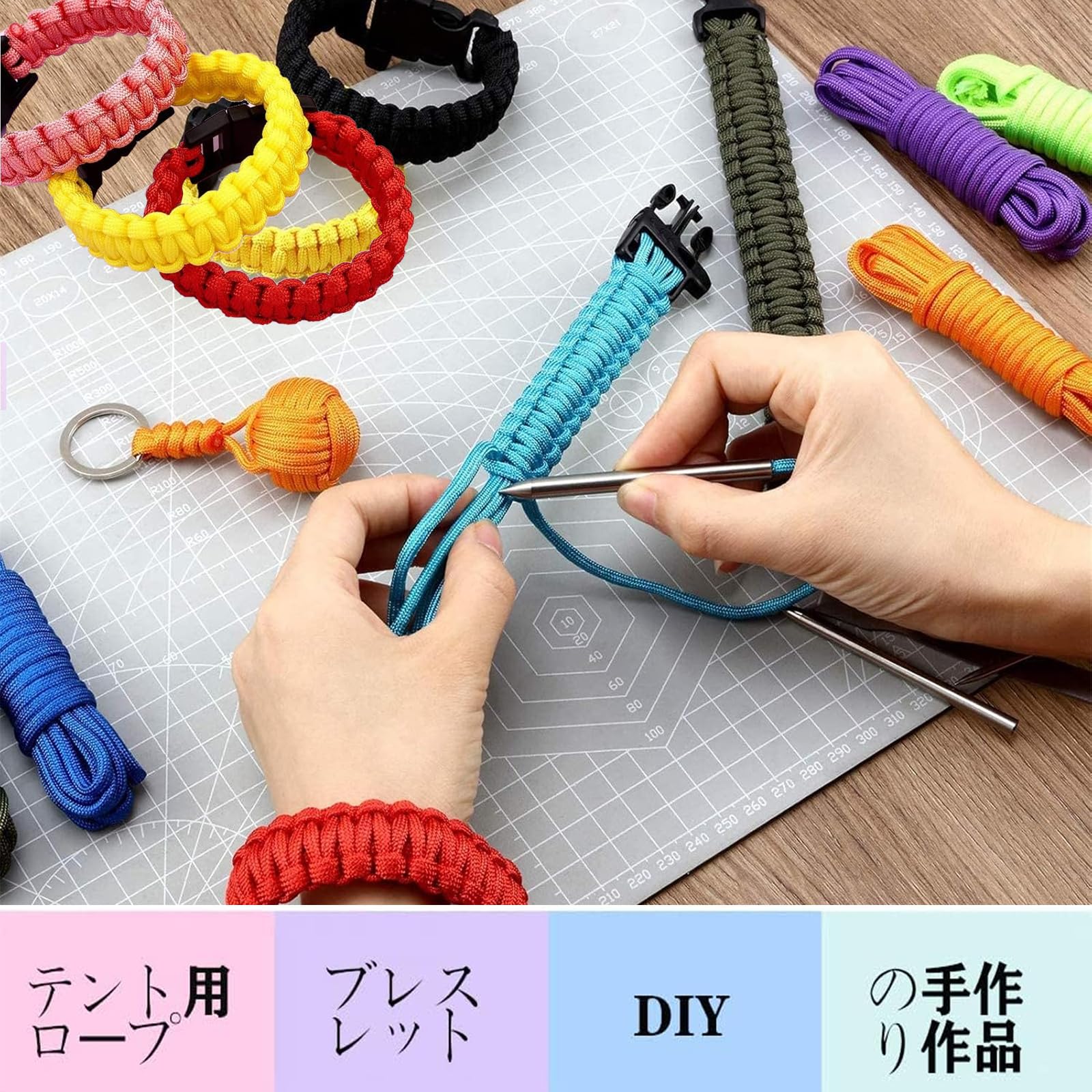 Amazon.co.jp: YINKE パラコード テントロープ 4mm 長さ3m 12色セット 