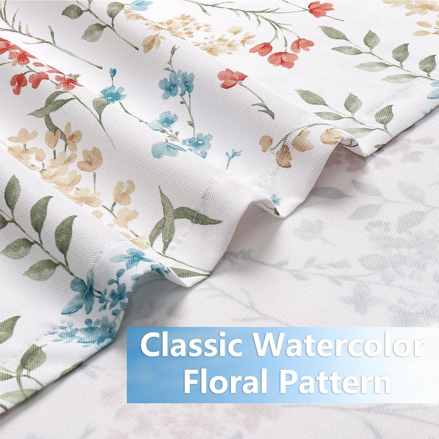 Watercolor Floral Cafe Curtains 36 Inches Length, Flower Printed Pattern Farmhouse Rod Pocket Tier Curtains for Kitchen Leaf Pattern Short Window Curtain Treatment, Colorful, 28" W x 36" L，Set of 2