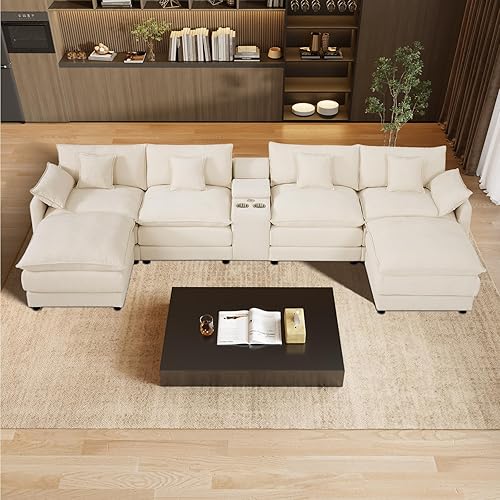 Miniatura 6 de Sofá de nube en forma de U de 145 pulgadas, cómodos sofás seccionales blancos para sala de estar, sofás modulares modernos y esponjosos de gran