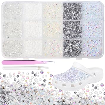 15000Pcs White Rhinestones for Bedazzling, Jelly Bedazzling Resin Gems | 3-5mm Silver White Gems Rhinestones Kit for Crafting, Flatback Color Gems for Nails Face Makeup Crafts Tumblers
