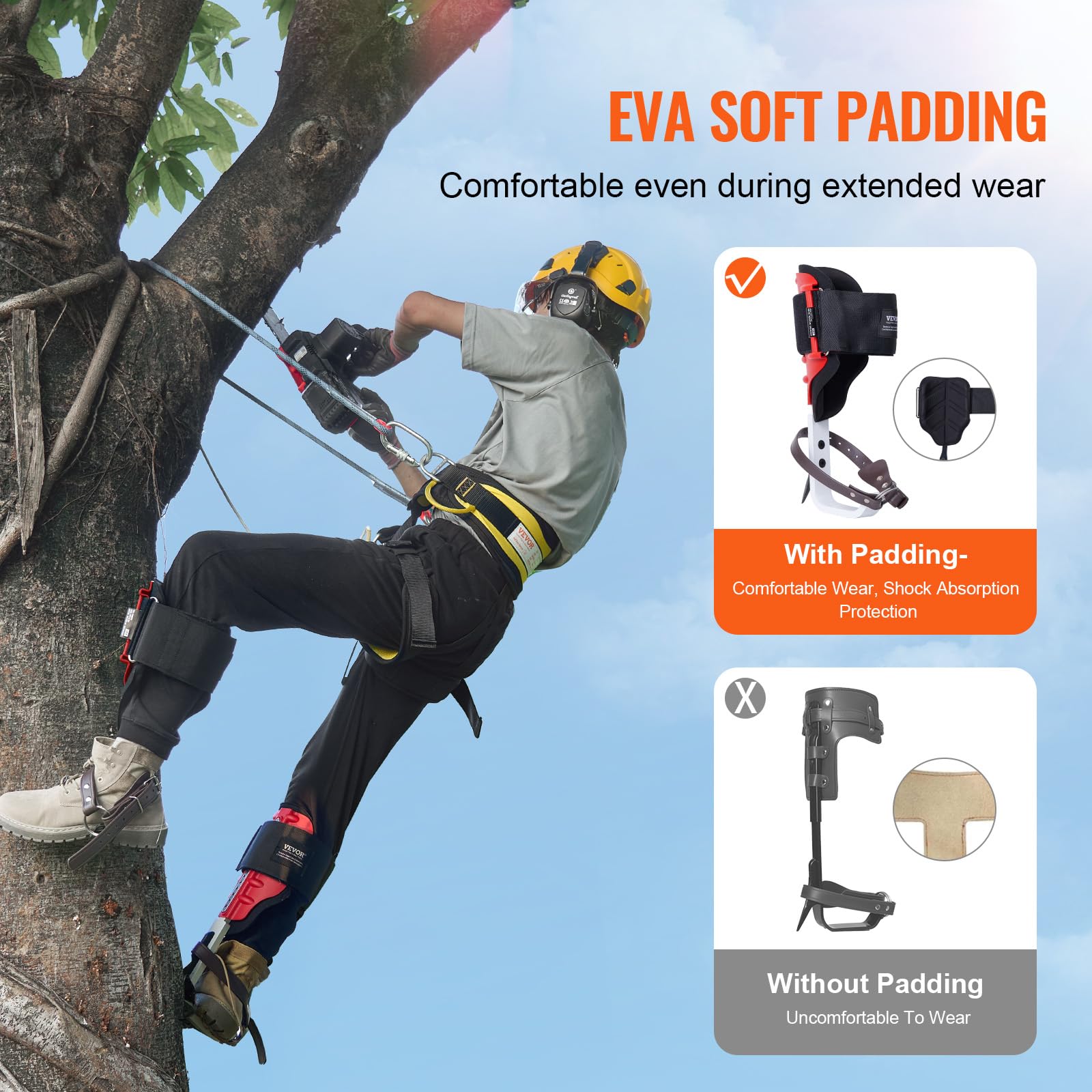 VEVOR 1 paio di punte per arrampicata su alberi, regolabili in altezza, capacità di carico 158,8 kg, attrezzatura per arrampicata su alberi con cinghie, attrezzatura per arboricoltori per