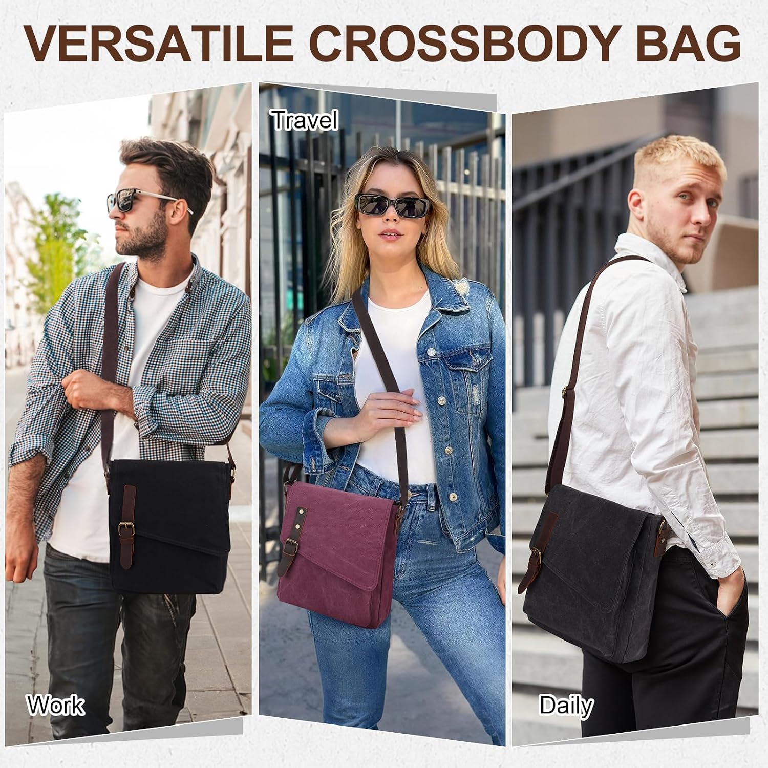Small Messenger Bag,VONXURY Water Resistant Shoulder Bag Canvas Crossbody Purse for Women Men