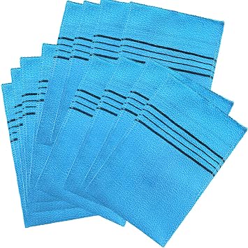 Korean Scrubbing Cloth Mitt Exfoliating Washcloth - 10pcs Body Scrubber and Washcloth Set for Smooth Skin - Natural Mitts for an Exfoliating Shower - Soft and Durable. Blue