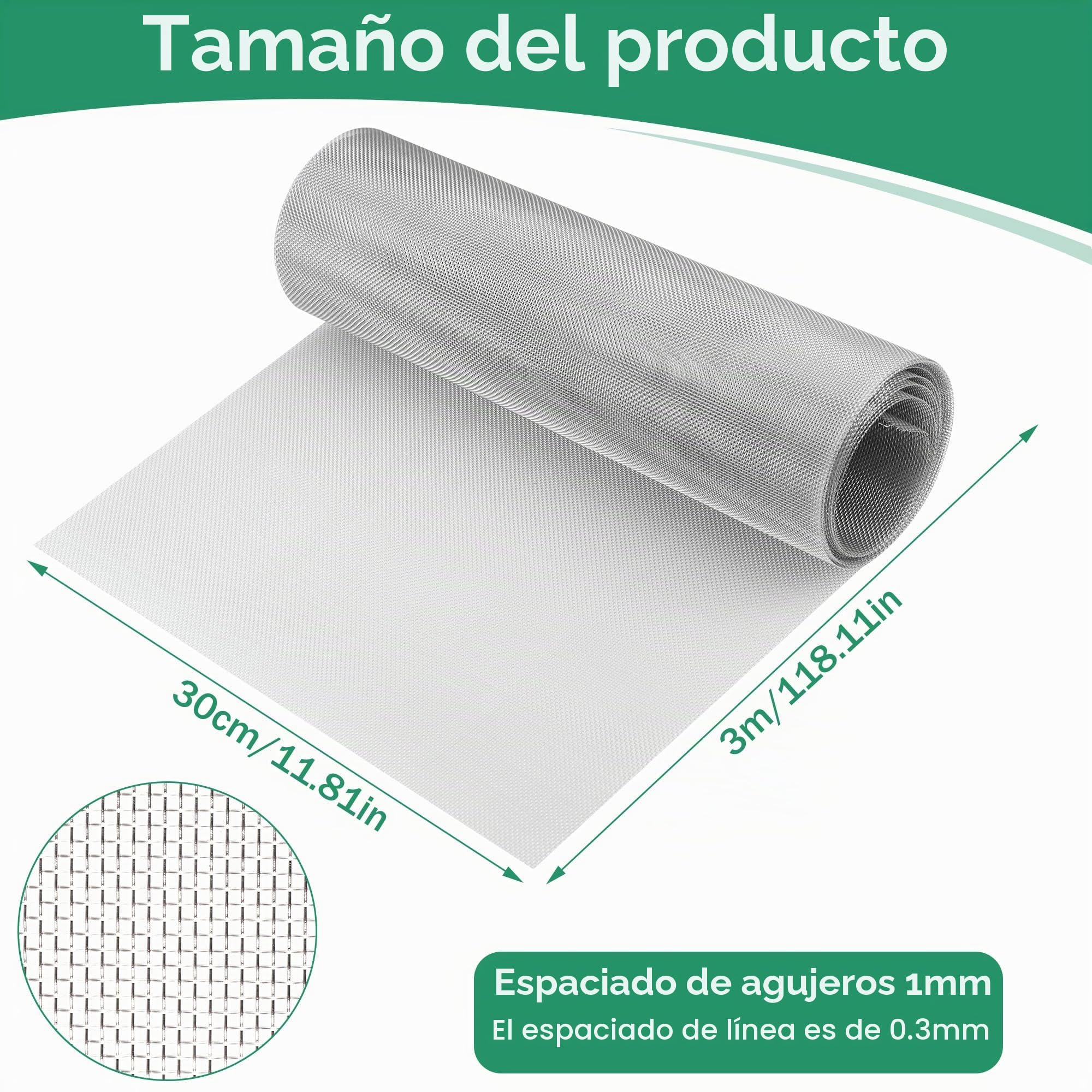 Hejo Malla de Alambre de Acero Inoxidable 300cm x 30cm, Malla Metalica Fina para Roedores para Evitar Que Ingresen, Malla Mosquitera Metalica Duradera, Rollo de Malla para Hogar Cocina Jardín