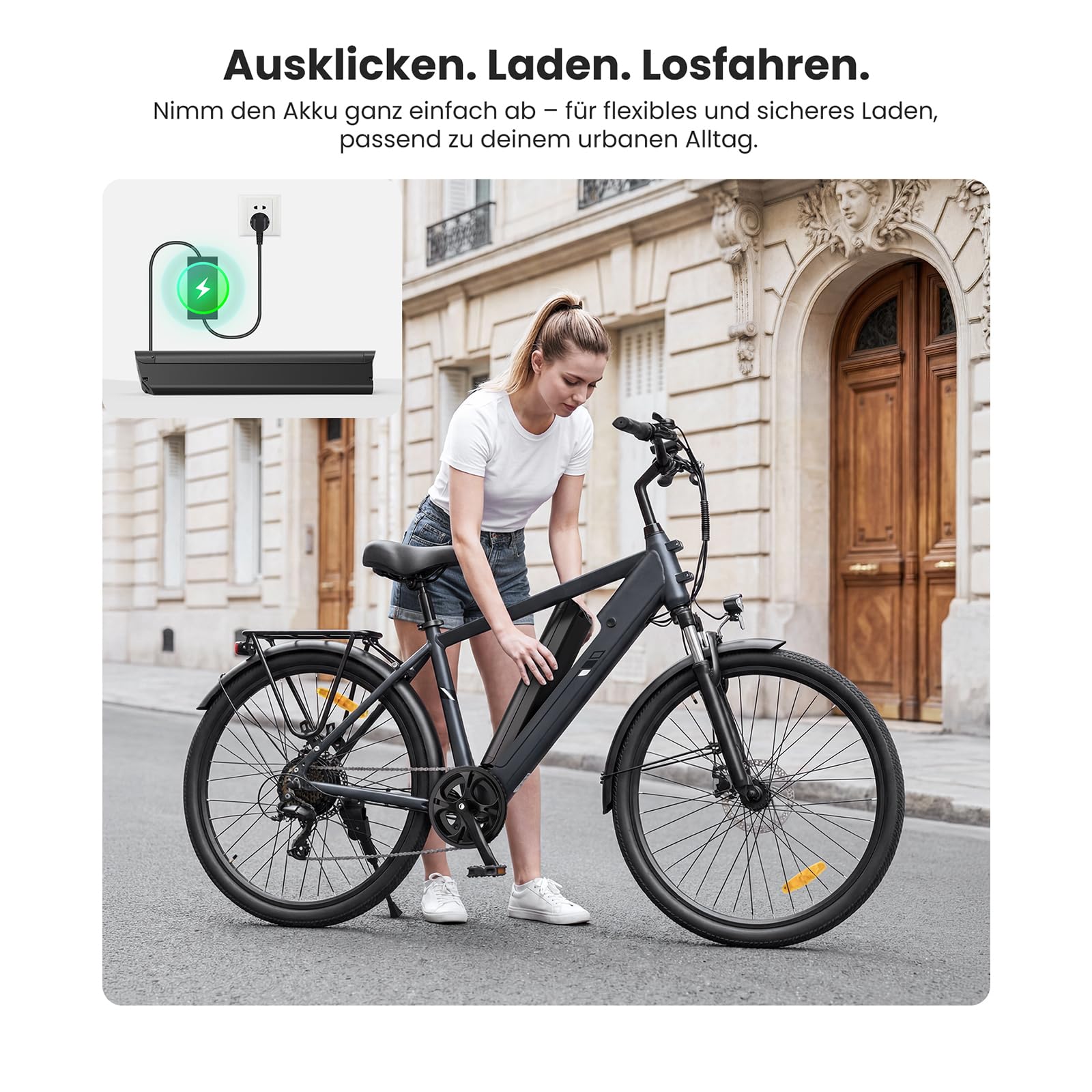 Touroll J1 ST/J2 26'' E Bike, Elektrofahrrad Trekkingrad E-Bike Herren Damen mit 561.6Wh Akku,100km Reichweite, 250W, E-Fahrrad mit 7-Gang-Getriebe, Pedelec Citybike EBike für Erwachsene