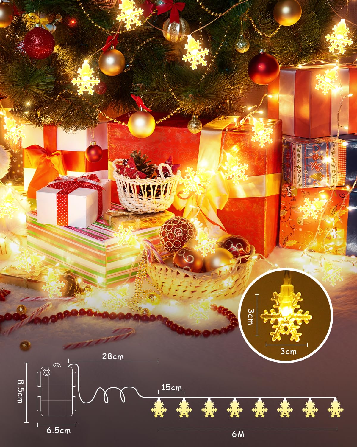 Etopgo Guirlande Lumineuse D'extérieur - 6 M - 40 LED - Boule De Cristal - Avec Minuterie De 6 H - Étanche IP65 - Pour Noël, Chambre à Coucher