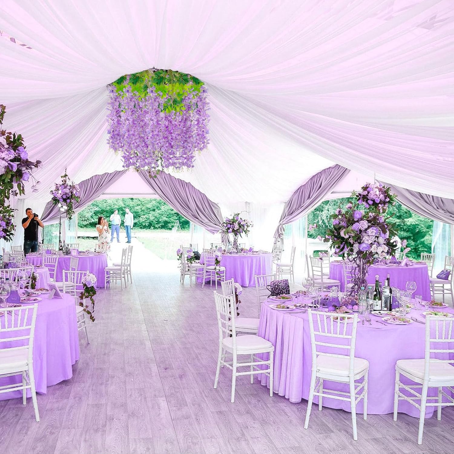 24PCS Light Purple Artificial Wisteria Hanging Flowers, 3.44 Ft Fake Hanging Flowers Garland Silk Flowers, Faux Wisteria Garland Vines for Outdoor Yard Garden Patio, Wedding Arch Backdrop Home Decor
