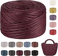 Fio para crochê 200 g/98 m de tecido de couro sintético de lado único, fita de tecido de poliéster macio para camisetas para cestas de crochê, bolsas, tapetes, decoração de casa, artesanato