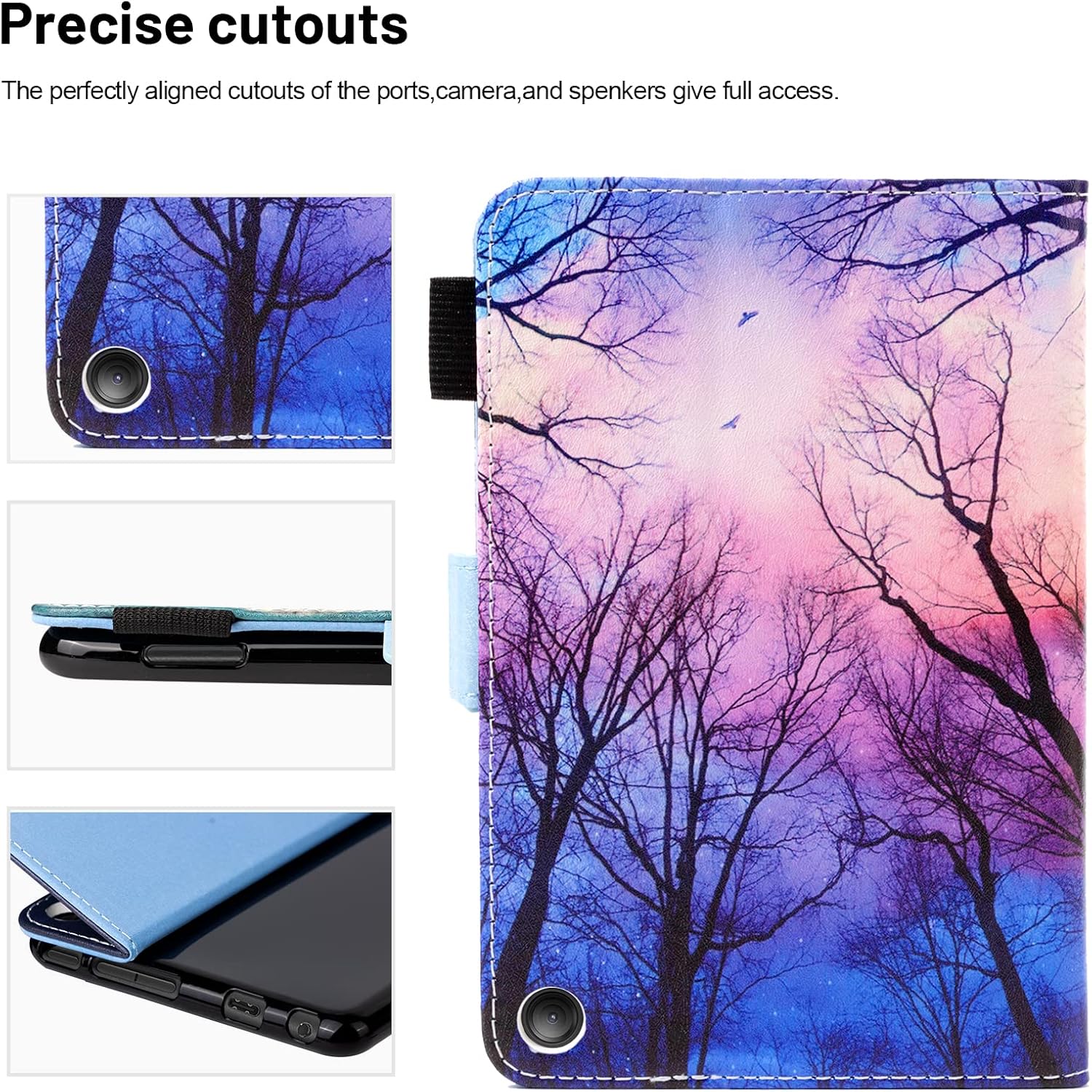 Dteck for All-New Amazon Fire 7 Tablet Case (12th Generation, 2022 Release), PU Leather Slim Folding Stand Multiple Viewing Angles Cover with Auto Wake/Sleep for Kindle Fire 7" 12th Gen,Forest Night
