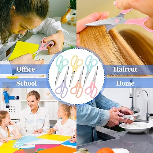 Vista 14 de Juego de 24 tijeras de 8 pulgadas, tijeras multiusos de agarre cómodo, tijeras afiladas para oficina, hogar, escuela, suministros de tela, Paquete