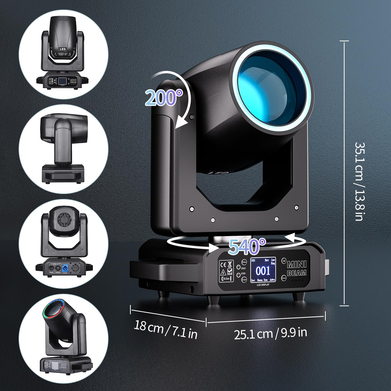 4 pezzi Teste Mobili LED 200W Beam Luce da Palcoscenico 7+1 Colori 12 Gobos Mini illuminazione di scena con Striscia luminosa 18 Prisma Focus Elettronico Luce di Scena per Natale Club DJ Discoteca