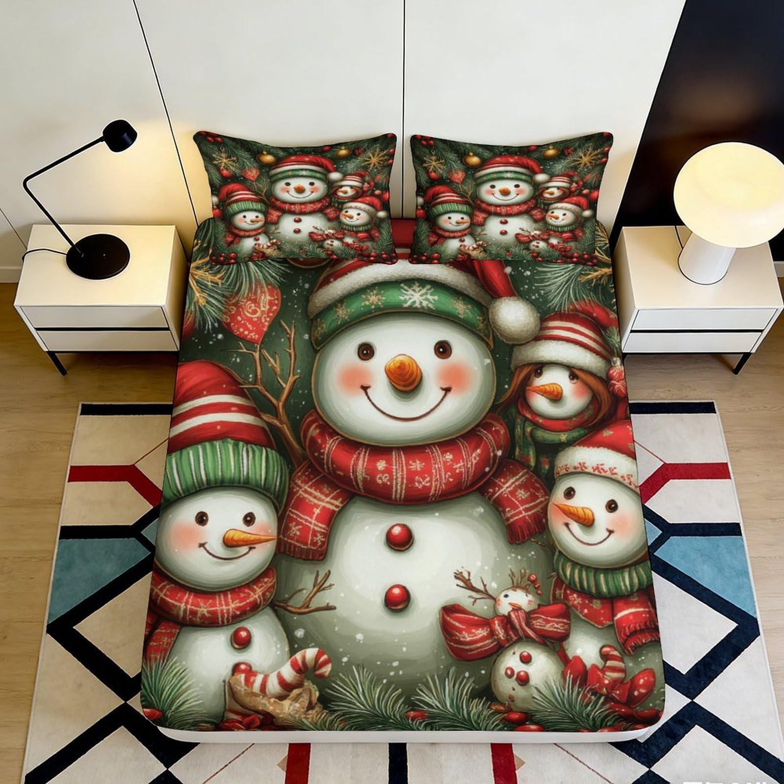 Dhbaneiok Style-8 3D Printed Snowman Holiday Fitted Sheet Microfiber Christmas Tree Bed Cover For Bedroom Guest Room Decor Protection 90X200x25cm
