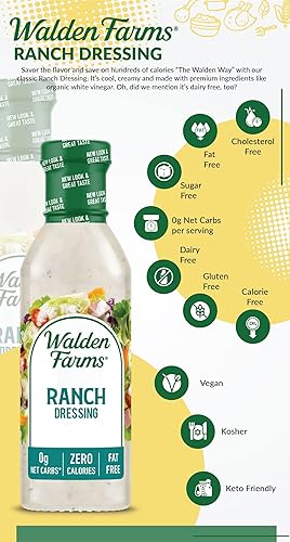 Vista 229 de Walden Farms Buffalo Ranch - Aderezo y salsa – Sin calorías, sin gluten, bajo en carbohidratos, apto para dieta cetogénica, sin azúcar, sin grasa