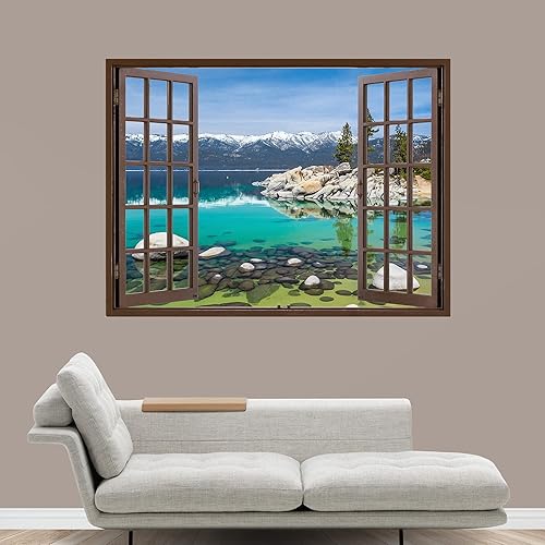 Miniatura 3 de IDEA4WALL Murales de pared para dormitorio, ventana falsa de playa, ventana marrón, papel tapiz extraíble, calcomanías de pared para despegar y