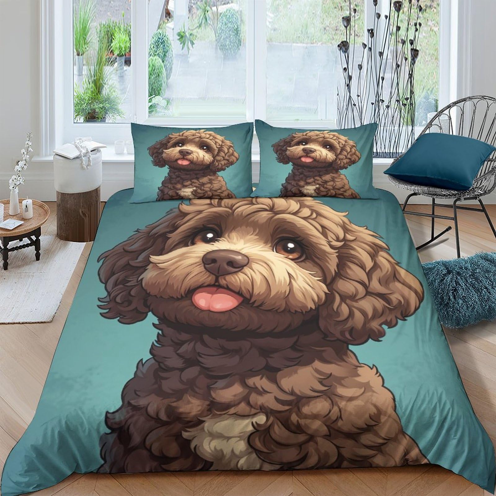 TNFHSOFT Cockapoo Dog Duvet Cover Set, 3 Piece 3D Print Bedding Set Print Duvet Set Cute Animals Quilt Cover with Pillowcases, Suitable for Boys Girls Teen Adults Double（200x200cm）