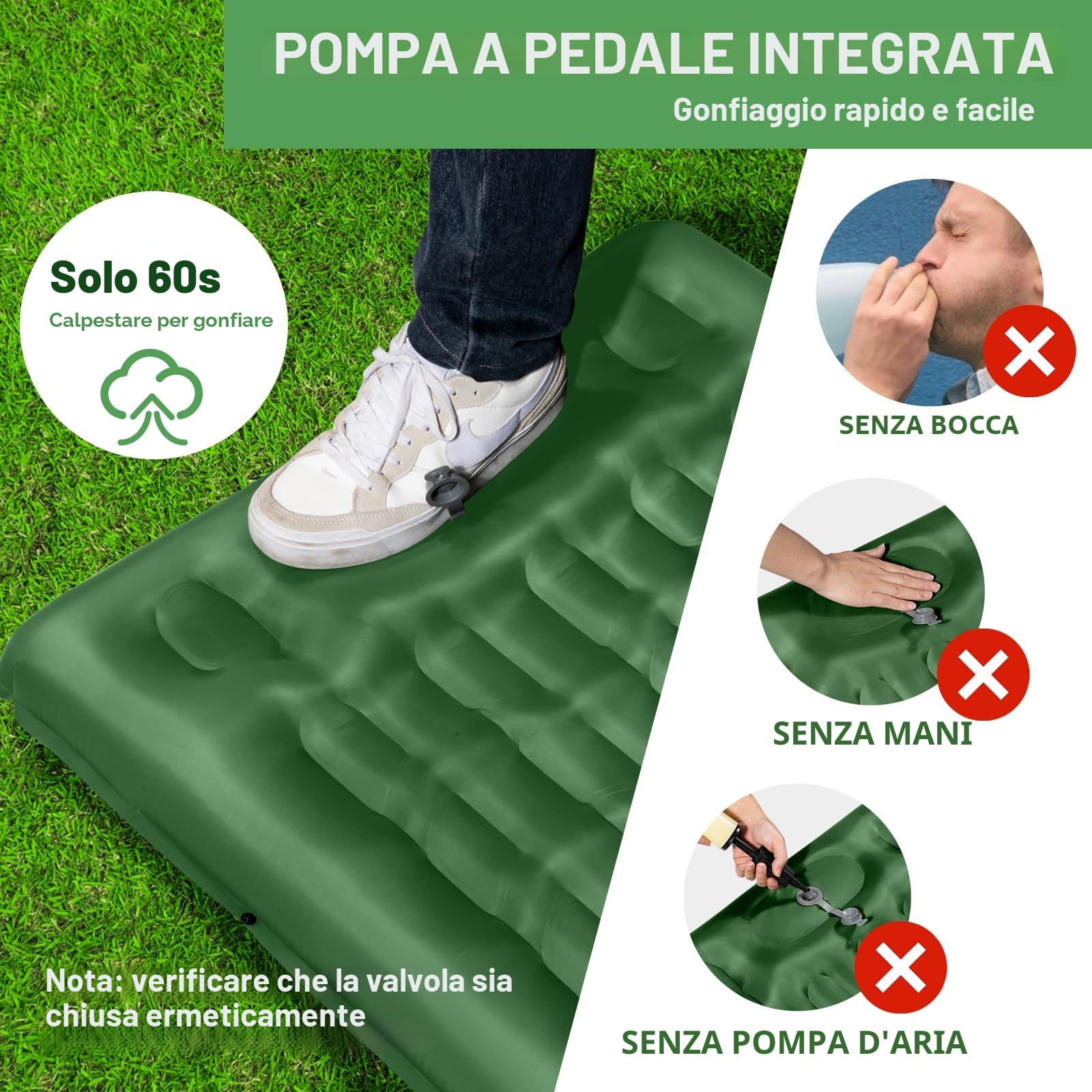 Tonfarb Materassino Campeggio con Pompa a Pedale, 12cm di Spessore Materassini Campeggio Gonfiabile con Cuscino, Impermeabile Ultraleggero Materassino per Backpacking, Viaggio, Campeggio, Spiaggia