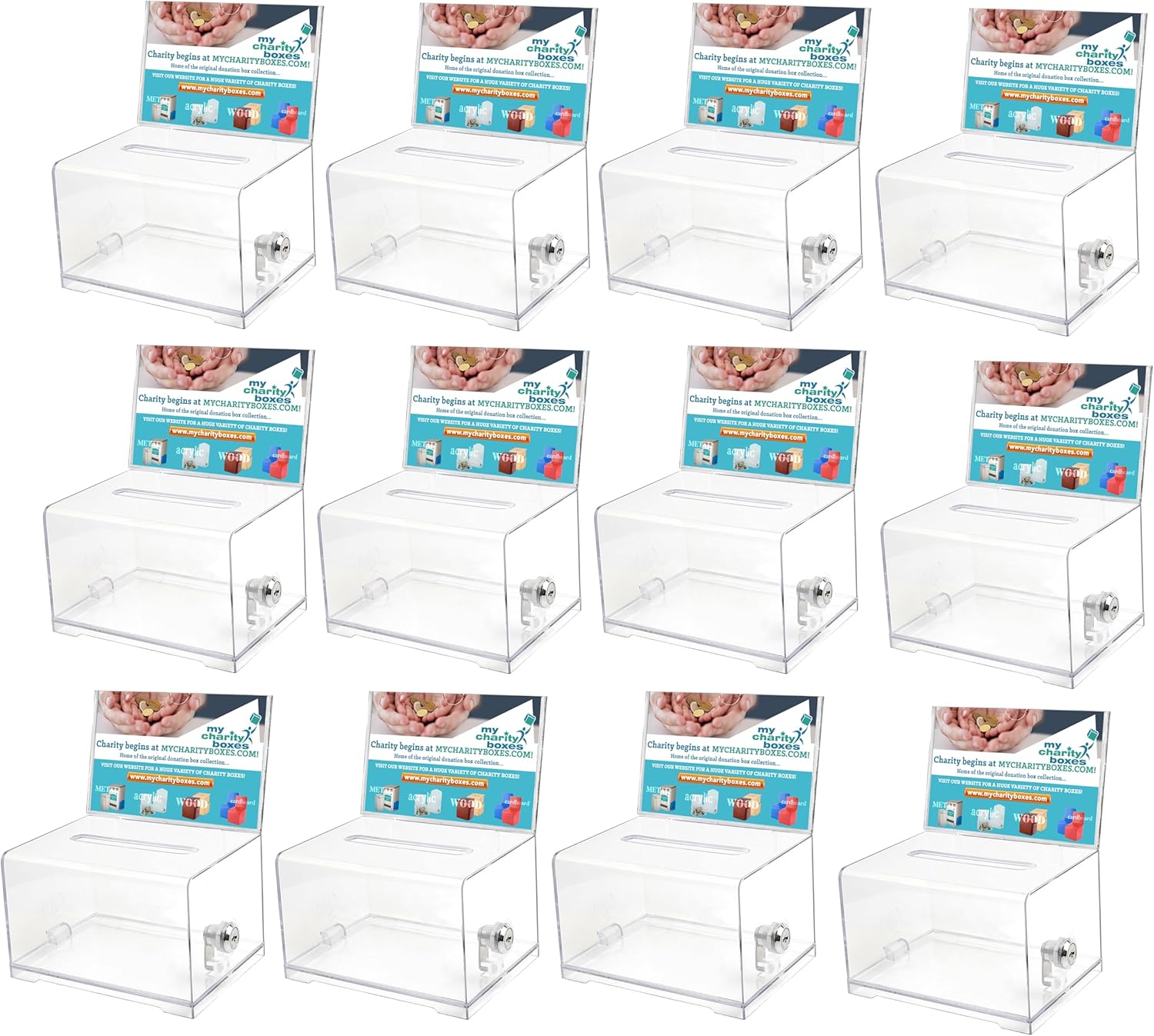 Donation Collection Ballot Box Ticket & Drawing Voting or Comment Box office and fundraising suggestion box 6.25 x 4.75 x 4 inch, Display Sign Holder 4 x 6 inch with Lock and keys(Pink)