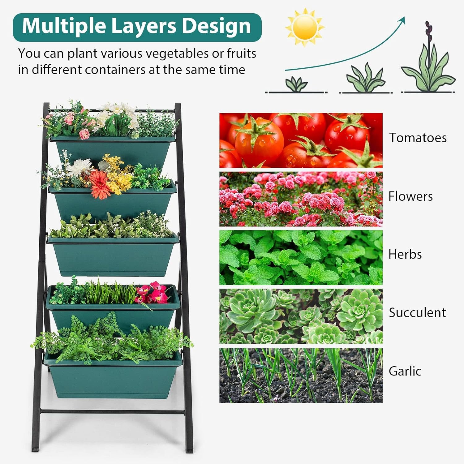 5-Tier Vertical Garden Planter Box Elevated Raised Bed w/5 Container Brown/Green(E)