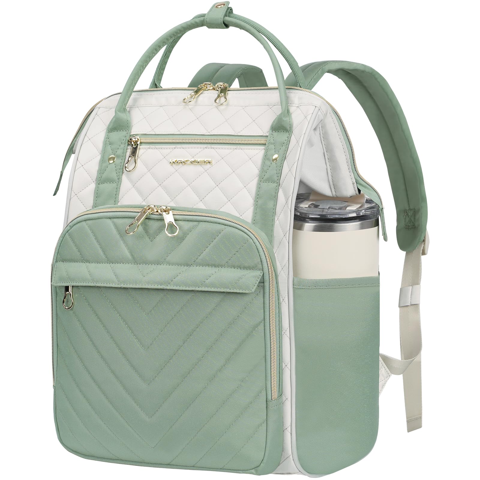 KROSER Laptop Backpack 17" Stylish Backpack Work for Men-Beige/Light Green | Water Repellent College Casual Daypack Travel Business Women 17 inch Beige/Light Green