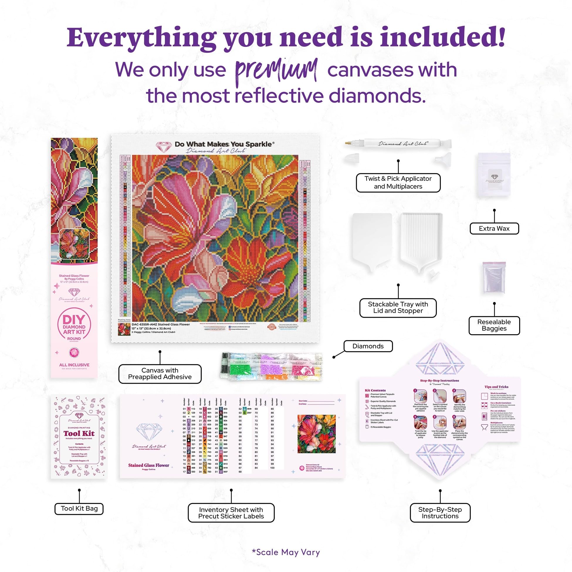 DIAMOND ART CLUB Stained Glass Flower Diamond Painting Kit, Floral DIAMOND ART CLUB Stained Glass Flower Diamond Painting Kit, Floral