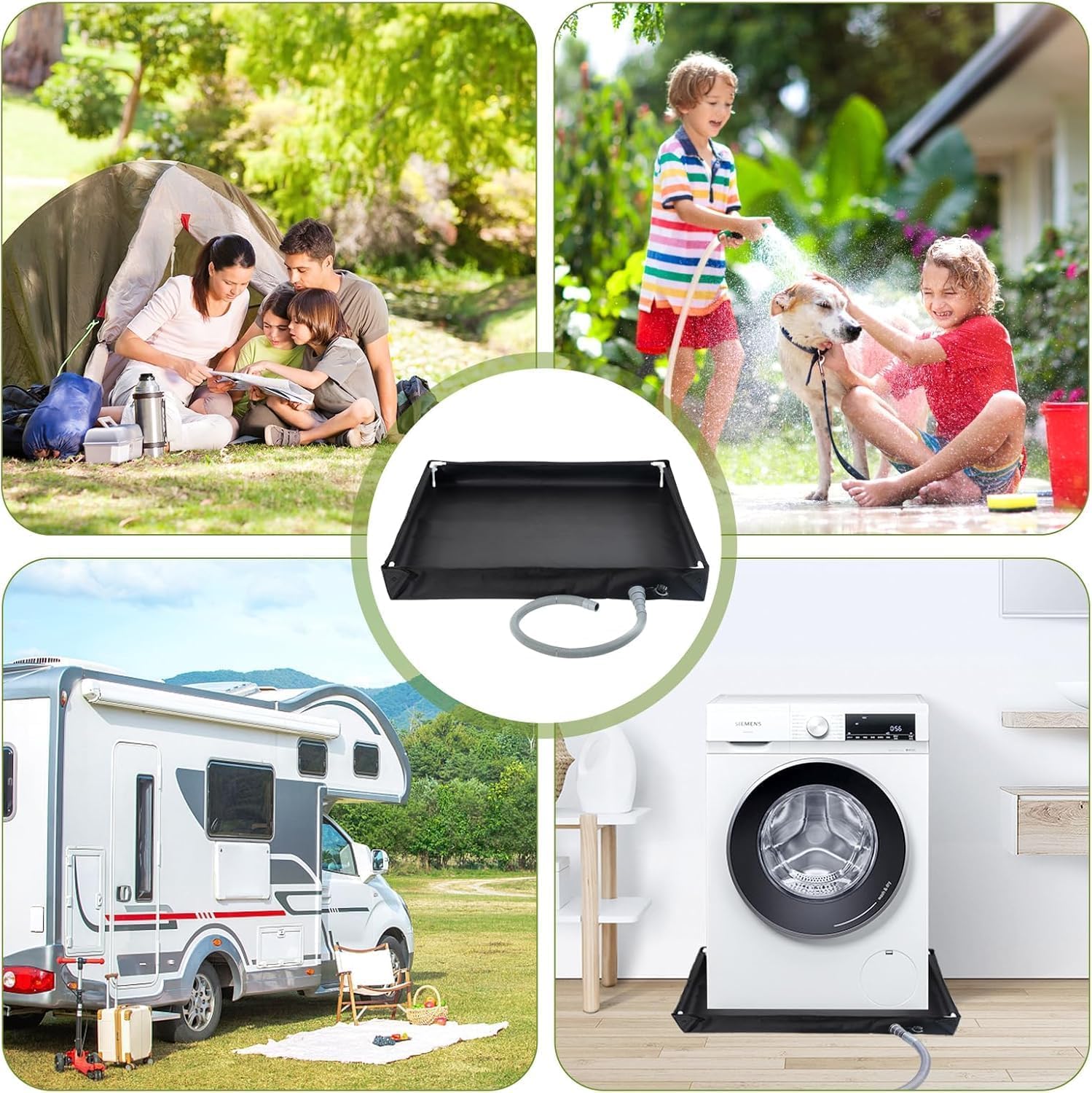 Plato de ducha portátil, plegable 2 en 1, base de ducha de camping, plato de ducha portátil, con tubo de drenaje, base de ducha plegable, 80 x 80 x 10 cm, resistente al agua, resistente al agua