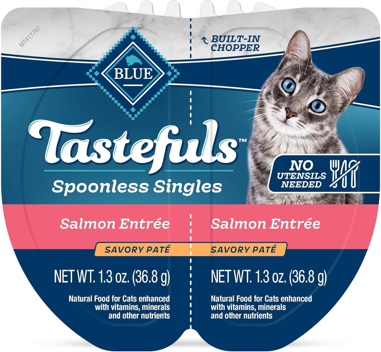 Blue Buffalo Tastefuls Spoonless Singles Natural Wet Cat Food Paté, 2.6-oz Twin-Pack Trays, Salmon Entreé (24 Count)