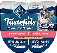 Vista 2 de Blue Buffalo Tastefuls Spoonless Singles Paté de Comida Húmeda Natural para Gatos, Bandejas Dobles de 2.6 oz, Entreé de Salmón (Paquete de 24)