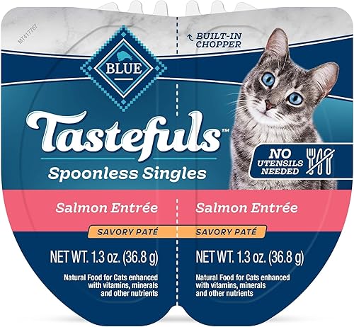 Miniatura 2 de Blue Buffalo Tastefuls Spoonless Singles Paté de Comida Húmeda Natural para Gatos, Bandejas Dobles de 2.6 oz, Entreé de Salmón (Paquete de 24)