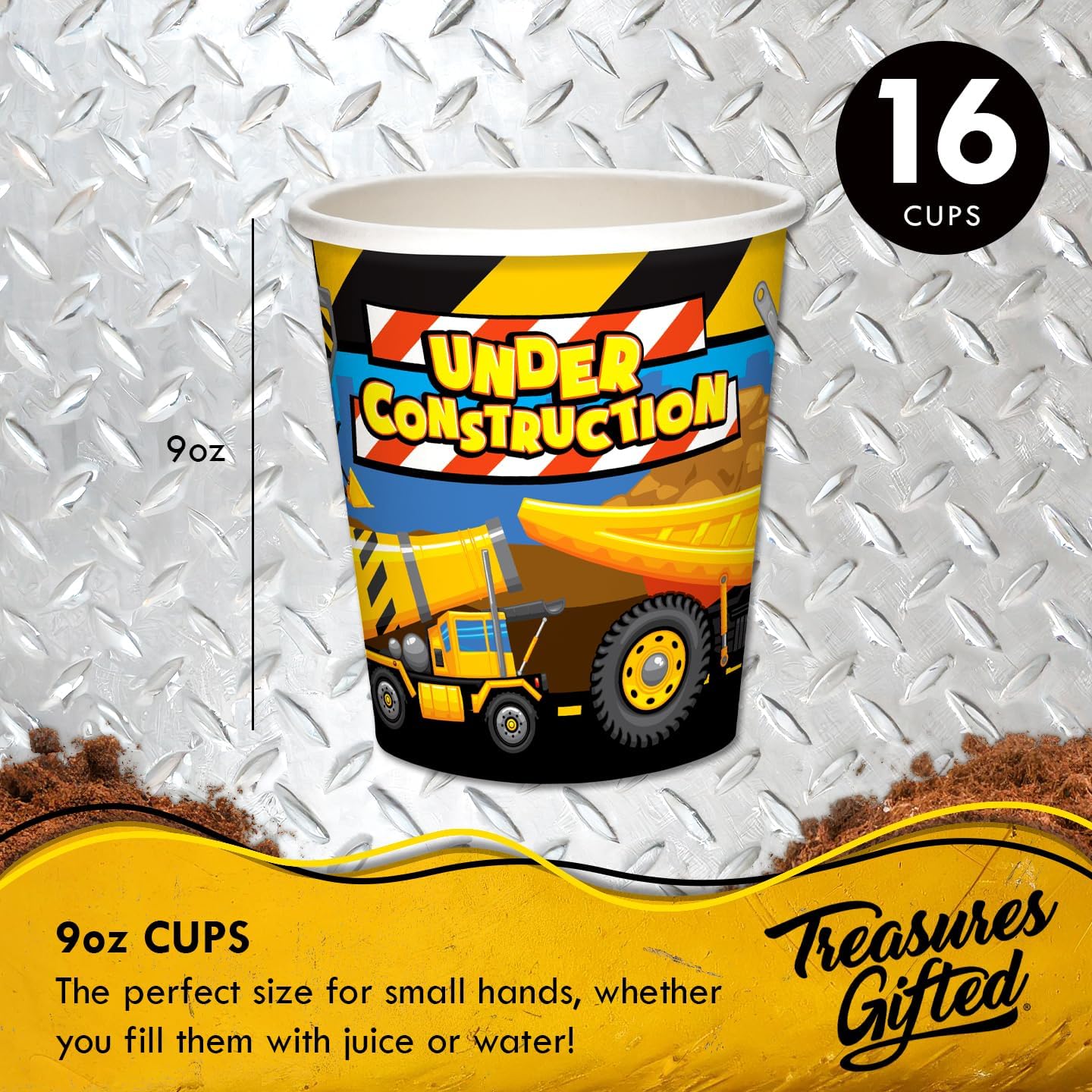 Treasures Gifted Construction Party Decorations - Serves 16 Guests - Ultimate Set Construction Birthday Party Supplies - Construction Banner, Plates, Napkins, Cake Topper