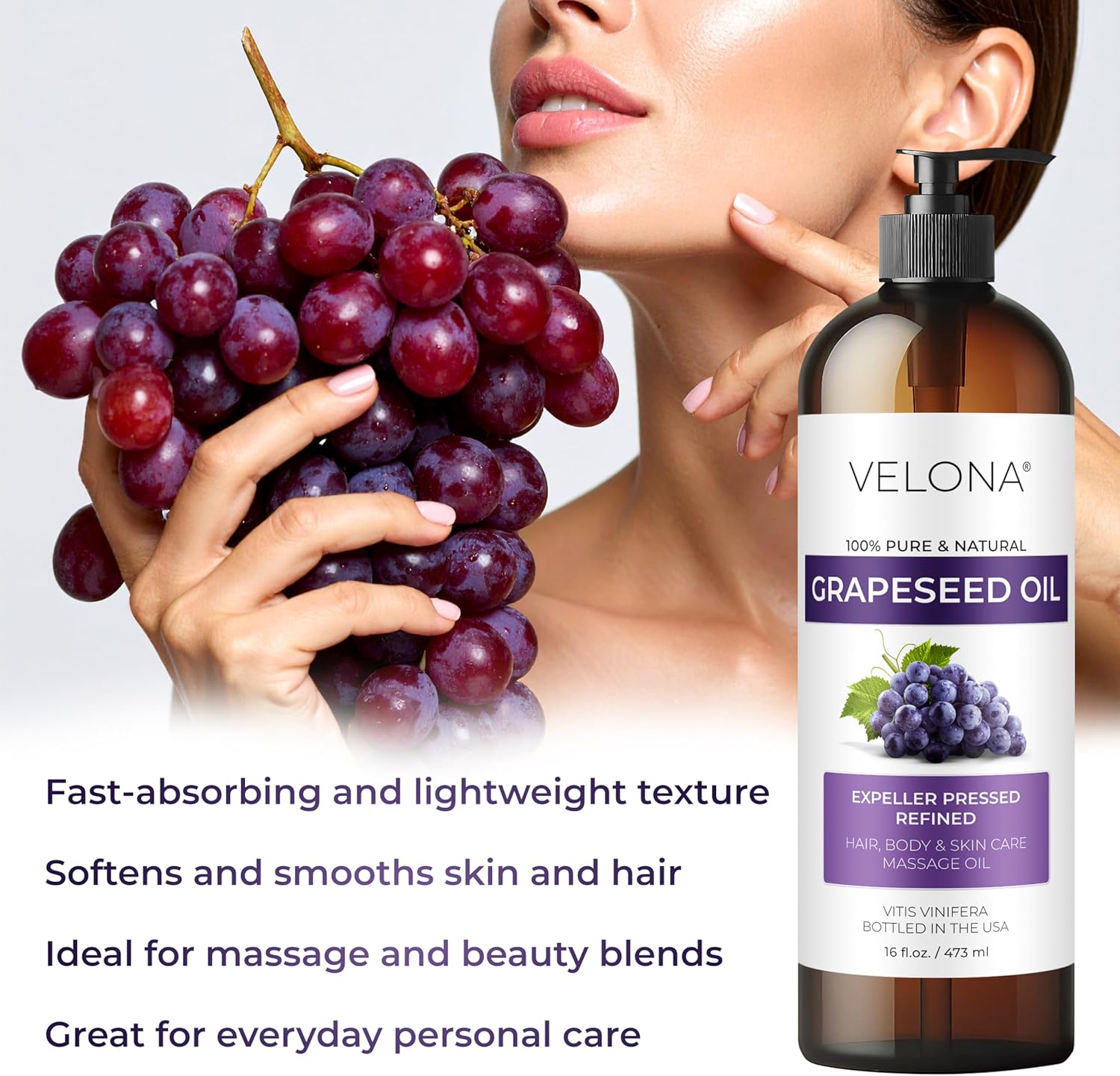 velona Grapeseed Oil 64 fl oz | 100% Pure and Natural Carrier Oil | Refined | Skin, Face, Body, Hair Care | Use Today - Enjoy Results - Image 4